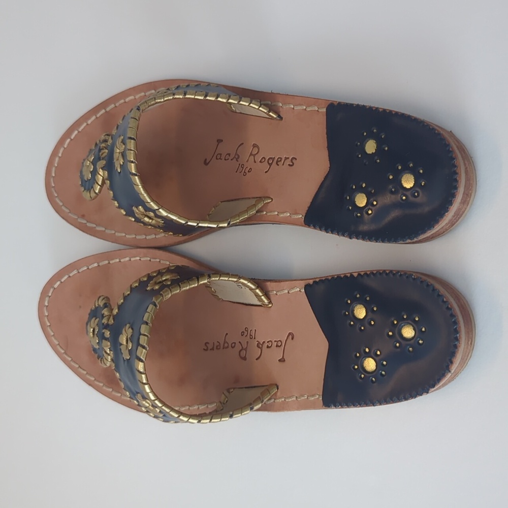 Jack Rogers Nantucket Gold Sandal in Midnight and Gold Navy Gold size 9 - Picture 3 of 14